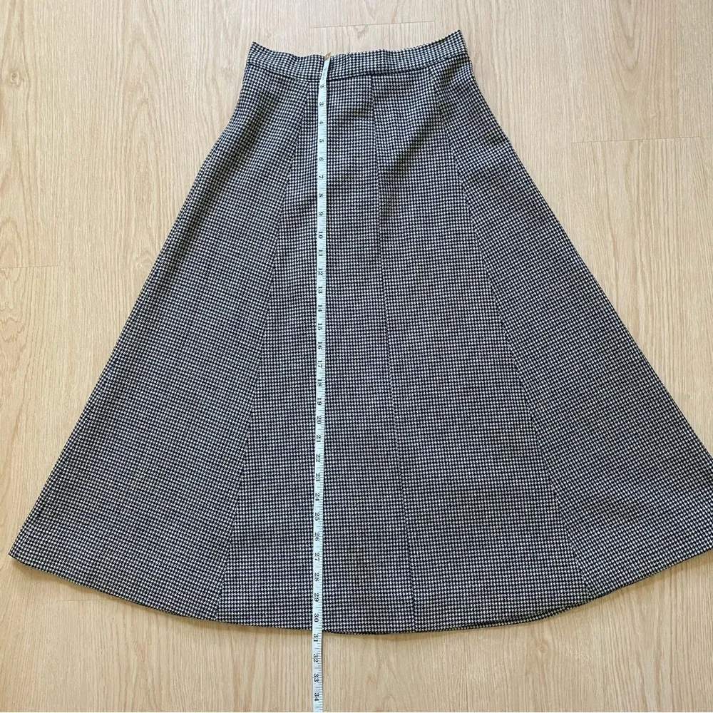 Vintage Wool Houndstooth A-Line Midi Skirt (~XS, 0)